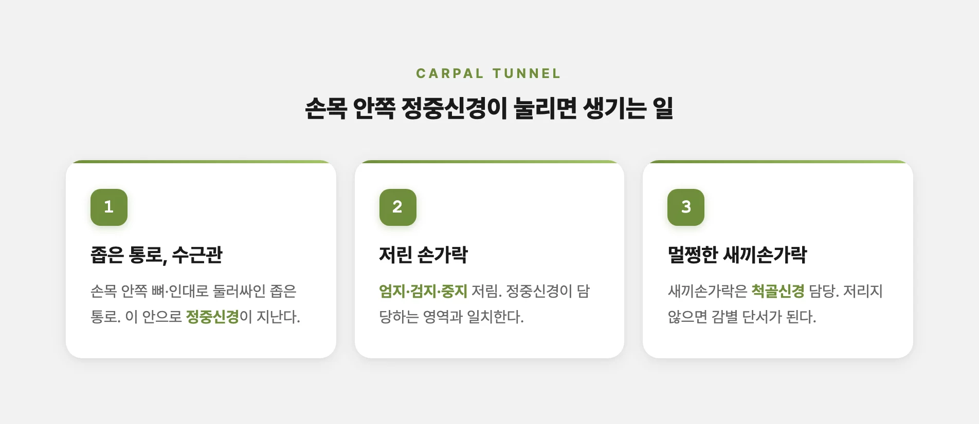 손목 정중신경이 눌리면 저리는 손가락