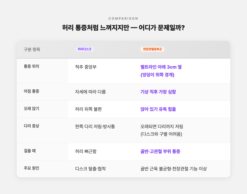 허리디스크와 천장관절증후군 비교