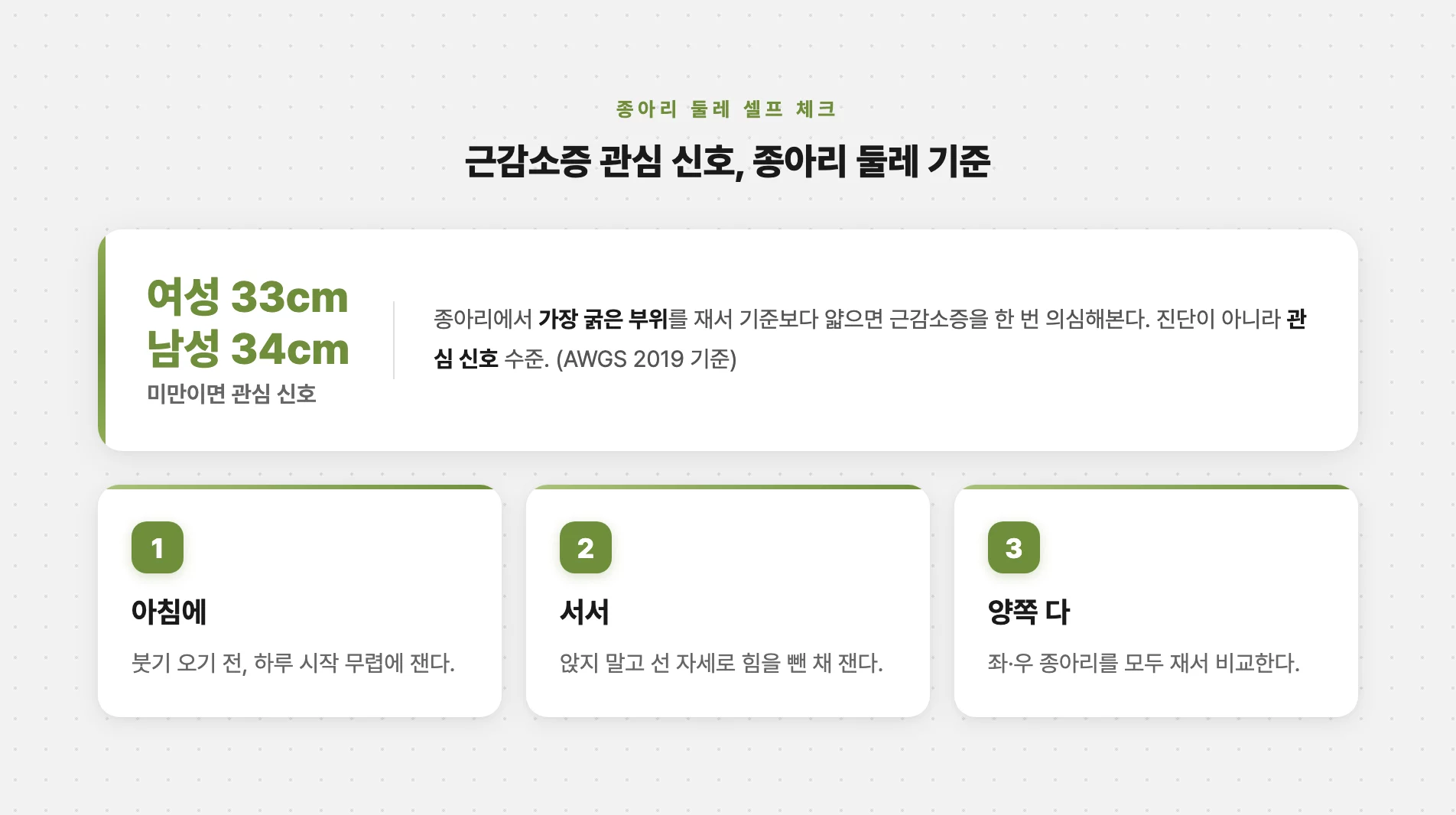 종아리 둘레로 보는 근감소증 관심 신호