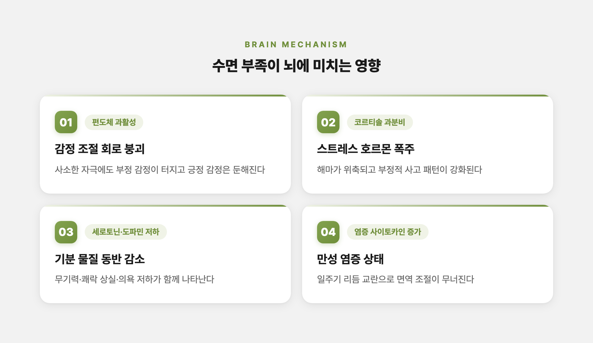 수면 부족이 뇌에 미치는 영향을 보여주는 뇌 단면
