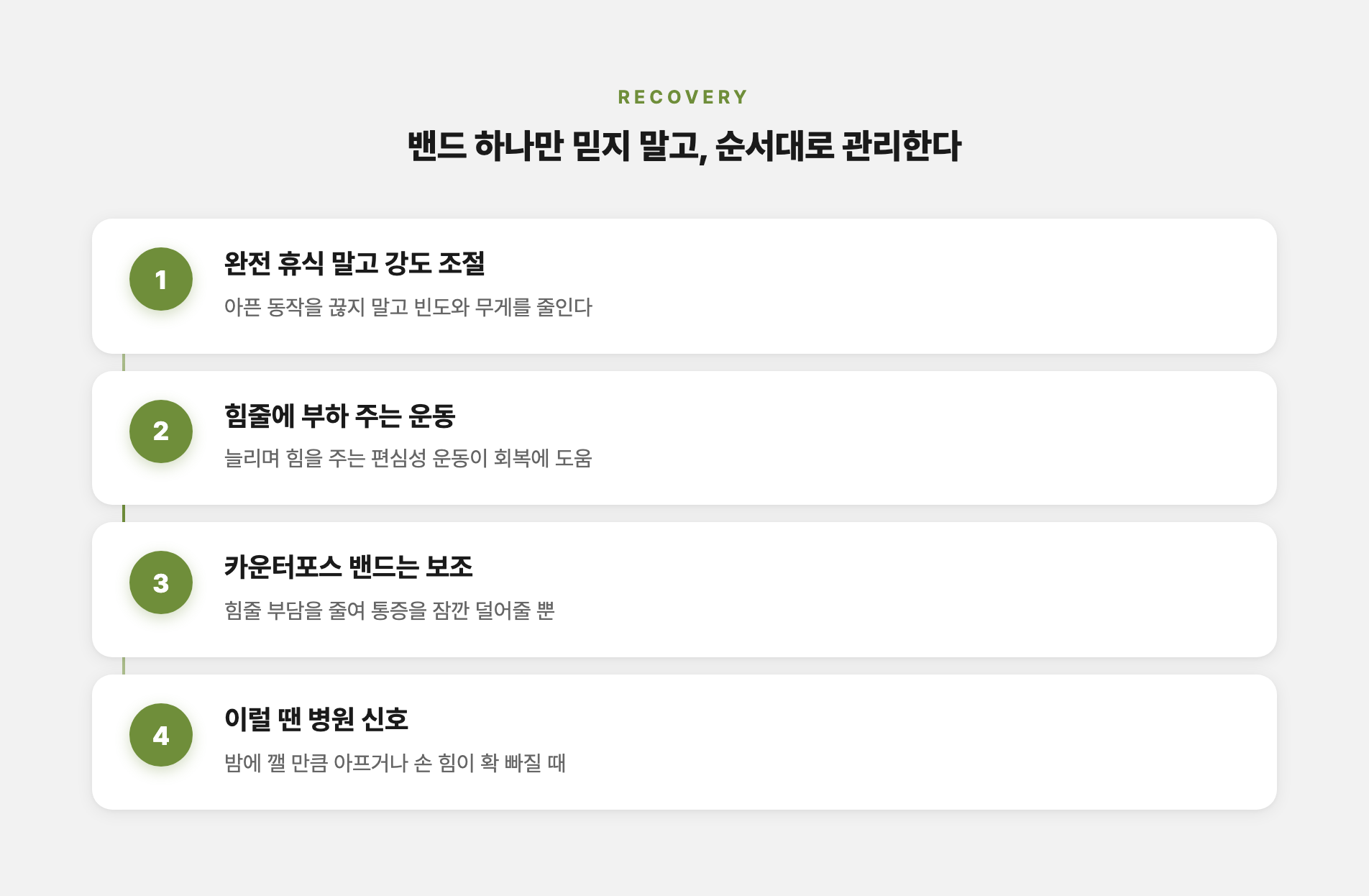 테니스 엘보 회복 관리 순서